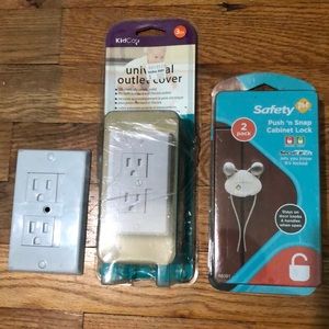 Kids safety proof bundle with 3 outlet covers and 2 NWT snap cabinet locks